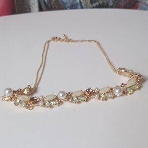 Gold and Pearl Leaf Necklace